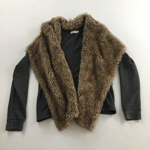 Hollister open front cardi faux fur collar M / L